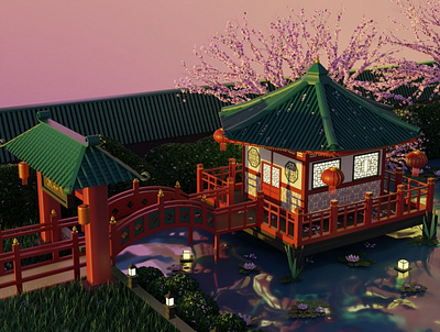 Chinese Yard 3d 3dblender asia blender blender3d blenderrender china illustration