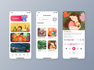 Audio Book - Kidflix android app branding colors design icon ios kids kids entertain kidsapp landing page typography ui ux vector vibrant