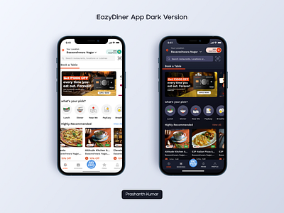 Light to Dark - EazyDiner App app branding darkmode design ios restaurant restaurant finder ui uiux ux