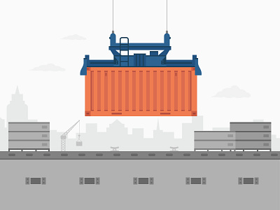 Haven Illustrations anchor blue boat box clouds container crane illustration nautical orange ship skyline