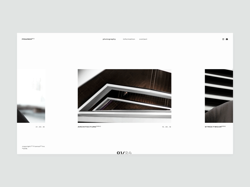 Photography portfolio transition concept animation horizontal scroll interaction landing page minimal photography portfolio transition ui web design web ui