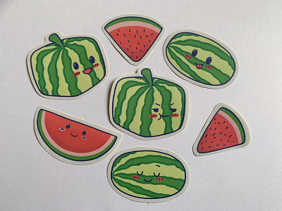 Yummy Watermelon die-cut stickers [Clover Green Town stationery] character design design digital illustration illustration procreate product design