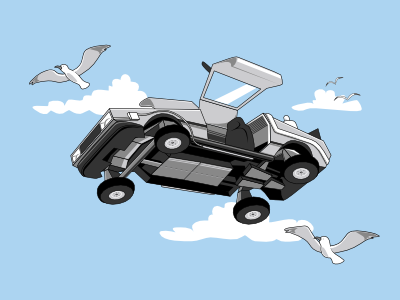 Gull Wing car delorean design seagulls shirt sky vector