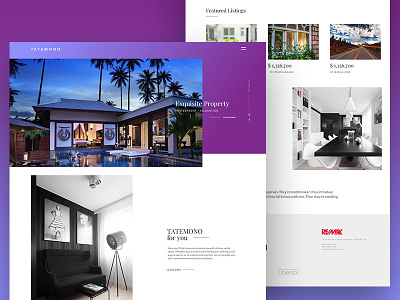 Tatemono - Ubertor Real Estate Theme clean gradient minimal purple real estate web design