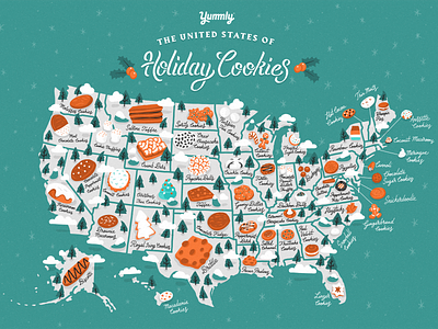 Yummly - The United States of Holiday Cookies christmas cookies illustration infographic map procreate