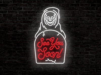 Neon Reaper death grim reaper neon script sign skeleton skull