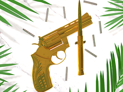 First C4D Scene 3d 3drender bullet c4d cinema4d gun knife palm plant render