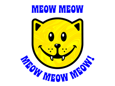 MEOW MEOW blimey blue cat smiley face vector yellow