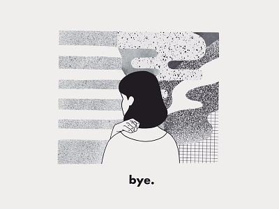 Bye 2019 art black and white brush girl hand illustration minimal procreate texture