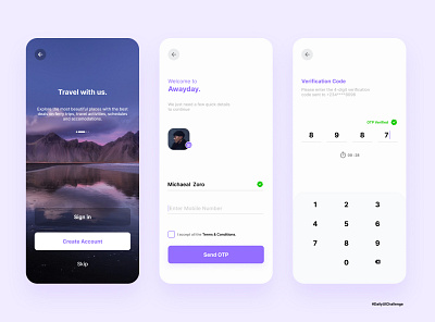 Awayday - Travel App | Daily UI Challenge (Sign up flow) fig login mobileapp signuppage ui ux