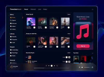 Trenches Music App Concept figma landingpage mobileapp musicapp product design productdesign signuppage uiux