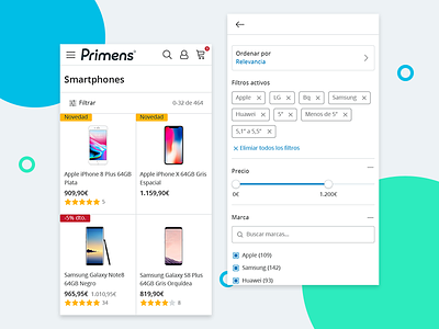 Primens Products Mobile e-commerce interface mobile product responsive shopping tech ui ux webdesign