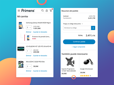 Primens Cart Chek-out Mobile app appdesign e commerce interface mobile product responsive shopping tech ui ux webdesign