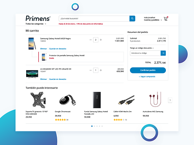 Primens Cart Chek-out e-commerce interface mobile product responsive shopping tech ui ux webdesign