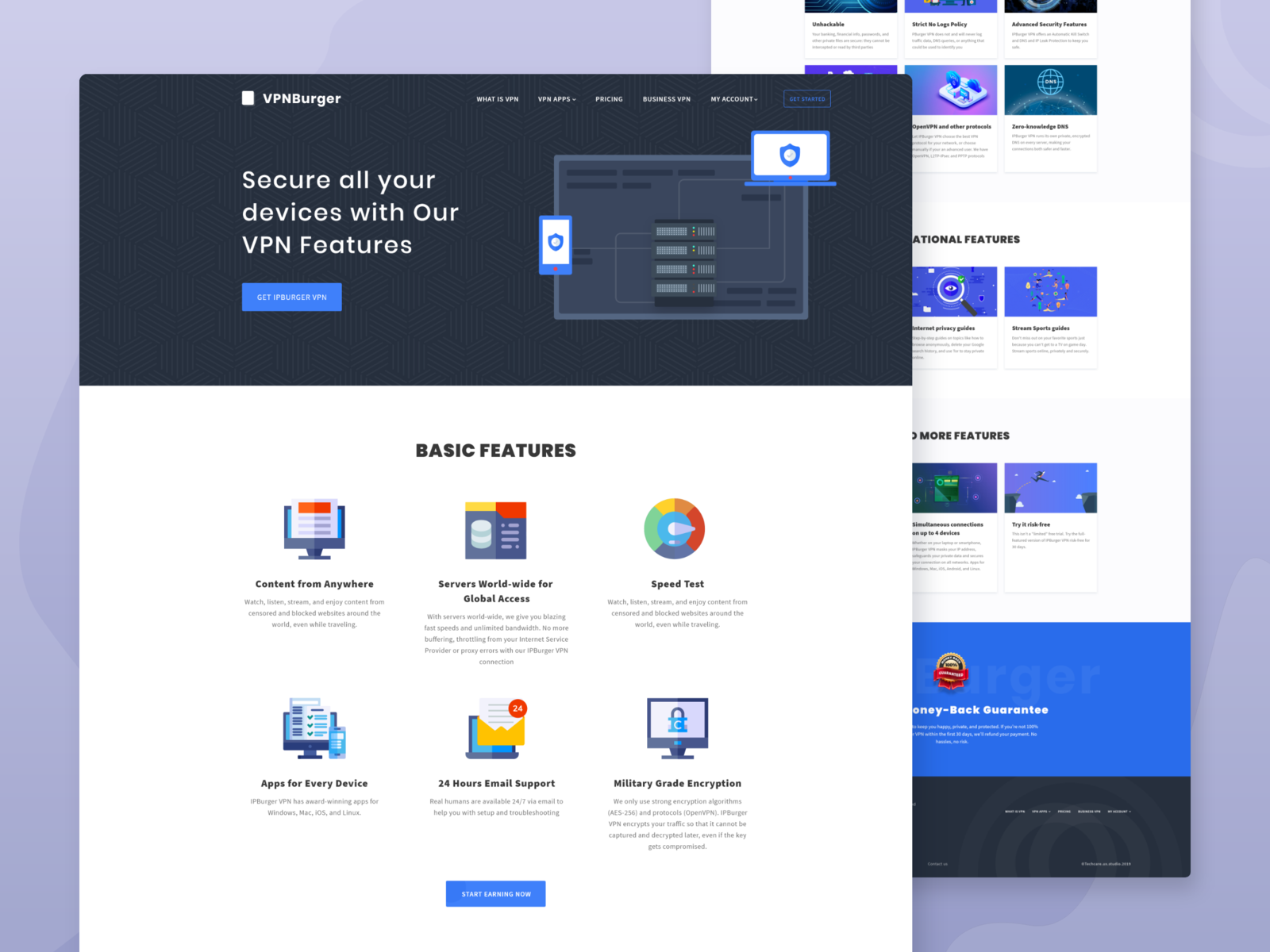 Vpn Features Landing page by Samsuzzaman Raju for TechCare™ Inc on Dribbble