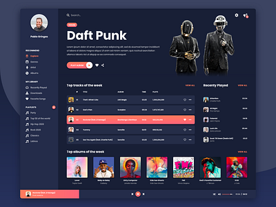 Music Streaming App album app artist dark design desktop graphic design itunes library music player playlist song spotify streaming track ui ux