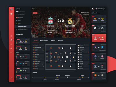 Football App app bet champions cup dashboard football football app leagues liverpool madrid product score soccer soccer app tournament ui ux xd