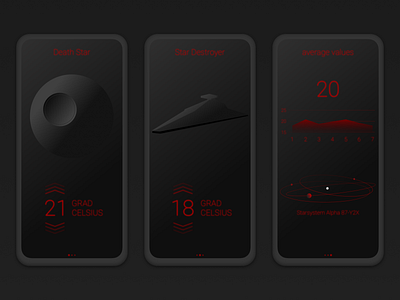 Darth Smart Home app darkmode darth darthvader deathstar design sketchapp smart home star wars stardestroyer temperature ui vader