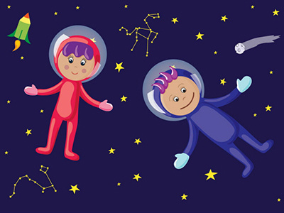 Space Kids astronauts character children illustration kids planets space spaceman stars vector