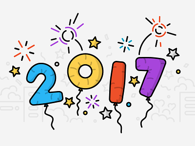 Happy 2017! 2017 balloons colourful fireworks happy linedesign new typography year