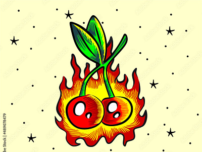 TATOO STYLE CHERRY IN FIRE ADOBE STOCK#