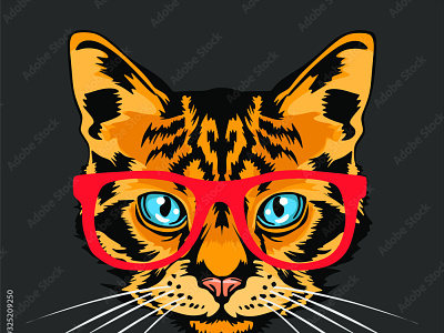 CAT FACE WITH GLASSES VECTOR ADOBE STOCK# cat graphic design logo vector vector illustration