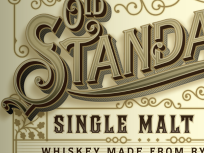 Old Standard Malt 3d curls design label layering old standard ornate rye type typography vintage whiskey