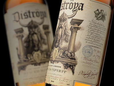 Distroya Spiced Spirit amber bottle label liquor old package design spirit viking whiskey