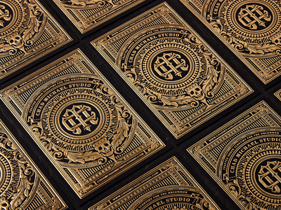 Studio Cards branding business card detail emboss floral gold foil logo monogram skull