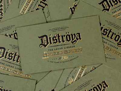 Distroya business cards branding business cards duplex foil gold letterpress liquor lock up logo medieval olive seal