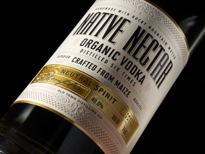 Native Nectar Vodka blind emboss drink gold label liquor organic package package design spirit type vodka