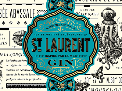 St. Laurent Gin 'sneak peek' design gin jules verne label liquor modern odyssey ornate packaging typography