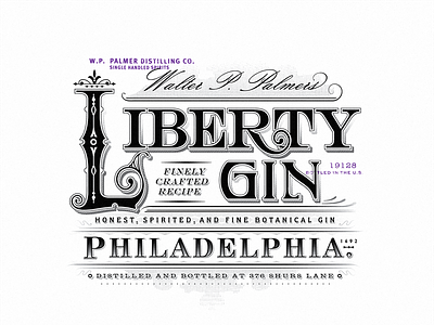 Liberty Gin - final logo custom distillery gin lettering lines logo type vintage