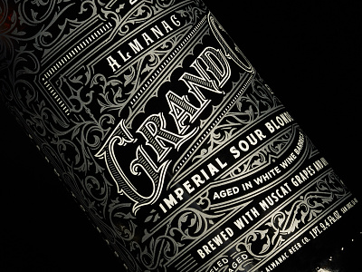 Almanac 2016 Grand Cru's ale beer bottle design lettering metallic ornate package design print type typography