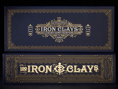 Iron Clays 100 blue box custom foil lettering london ornate packaging poker