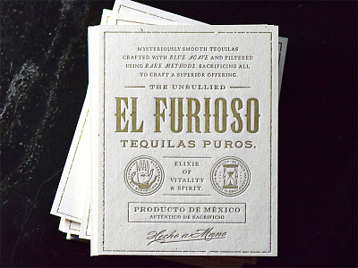 El Furioso business cards condensed letter press liquor metallic mexican old school snake so many typefaces tequila worm