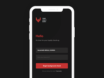 Government Loyalty Check Login - #DailyUI 001 daily dailyui dark government log in login red sign in screen ui