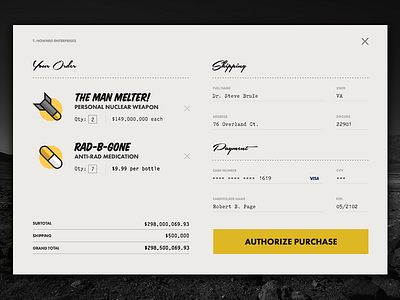 Nuclear Weapon Checkout Page - #DailyUI 002 check out checkout credit card daily dailyui fallout nuclear weapon ui