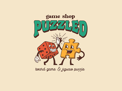 PUZZLED - old cartoon logo for game shop branding design graphic design illustration logo vector