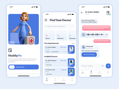 Medical App - Healthcare HealthyMe chat chat with doctor doctor doctor appointment health health care app homepage laboratories medical medical app medicine online appointment online doctor pills