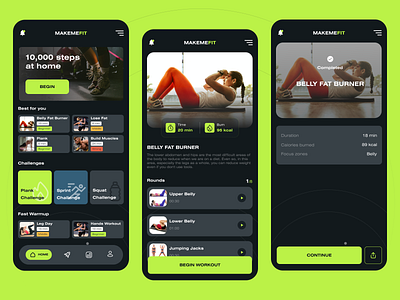 Fitness App - Home Page & Workout Page belly workout challenge featured fitness home home page home screen ios sport success screen tab bar workout workout page