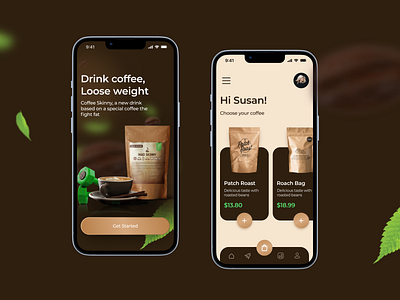 Coffee Shop iOS App card coffee coffee shop concept diet food healthcare homepage ios app item item details lose weight pouch shop
