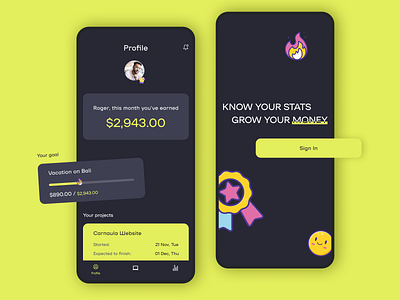 Freelance Budget Tracker App budget budget goal concept dark dashboard freelance homepage income ios app mobile money personal tracker profile project tracker ui vacation