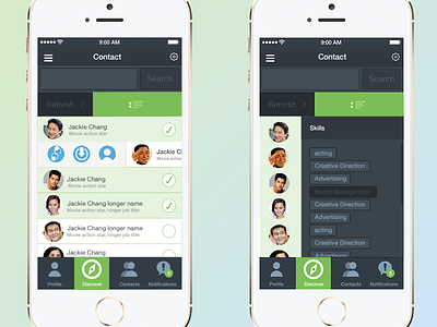 App app ui contact discover filter front end iphone mobile design skills ux