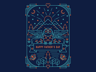 Symmetrical Owl card design fathers day graphic graphic art graphic design illustration illustrator line art linework mountains nature owl stationery stationery design symmetrical symmetry vector vector art vector illustration