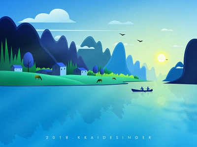 Mountains And Rivers Landscape Illustration