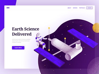 Earth Science Landing Page astronaut illustration noise satellite science space texture vector web