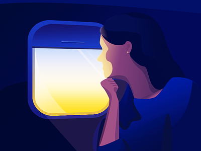 Mile-High Sunrise airplane illustration lighting morning shadows staring sunrise thinking vector window woman