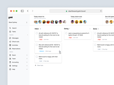 Staff dashboard dashboard design guests kanban management tasks