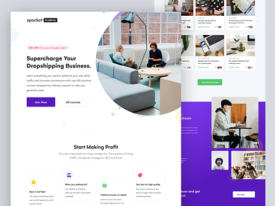 Landing Page boost business call to action canada course cta design features home homepage iran landing page onboarding present product purple supplier testimonial ui web